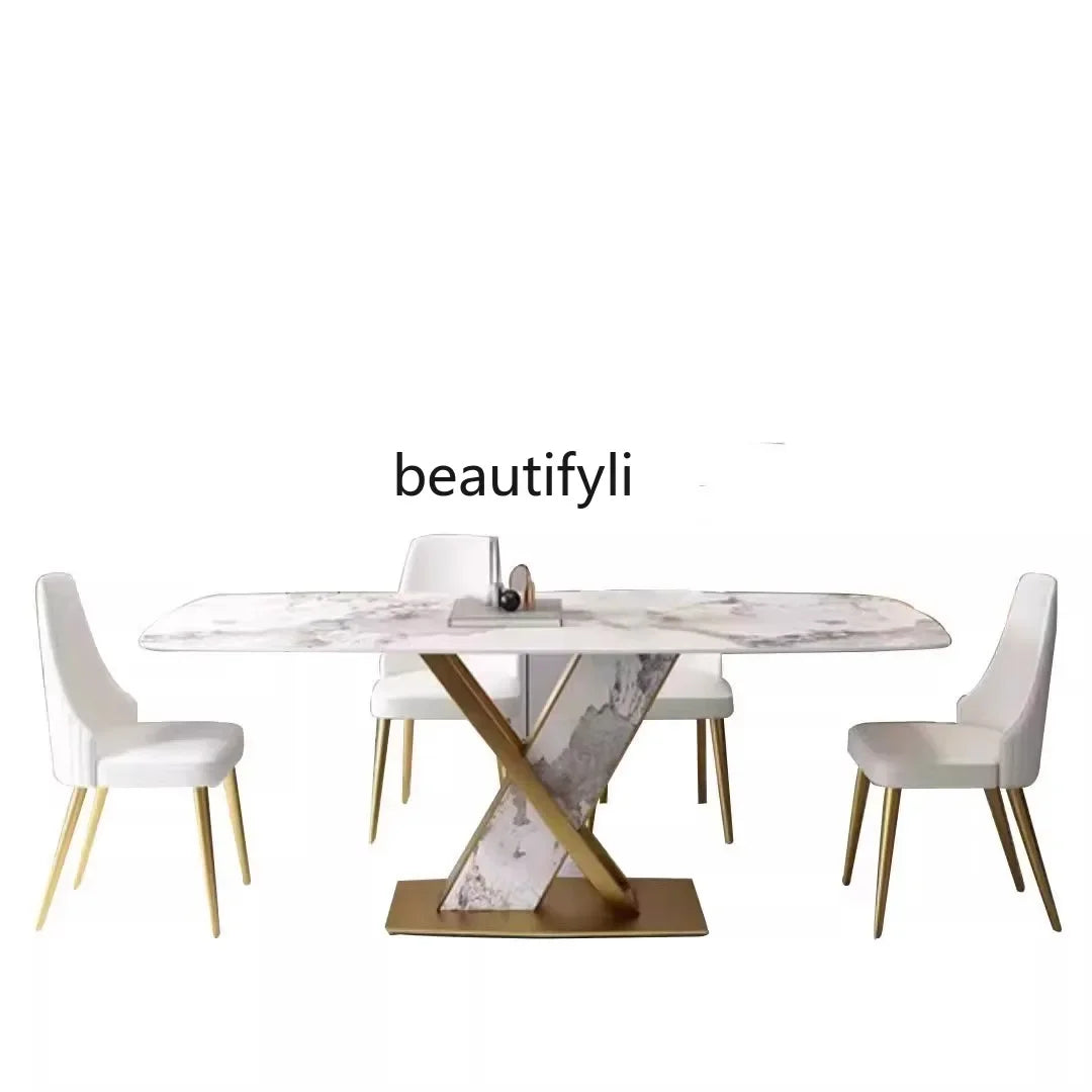 A Modern simple and high-end light luxury rock slab dining table, household small apartment marble table, rectangular