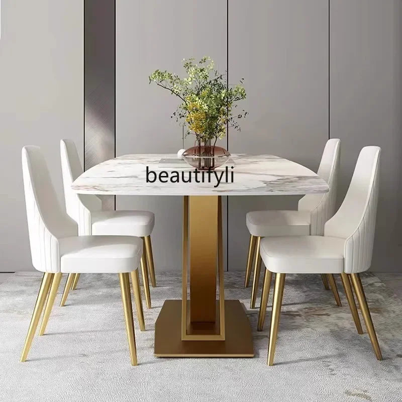 A Modern simple and high-end light luxury rock slab dining table, household small apartment marble table, rectangular