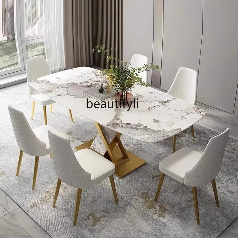 A Modern simple and high-end light luxury rock slab dining table, household small apartment marble table, rectangular
