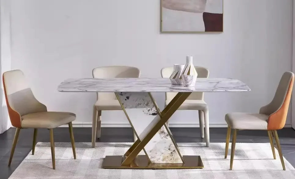 A Modern simple and high-end light luxury rock slab dining table, household small apartment marble table, rectangular