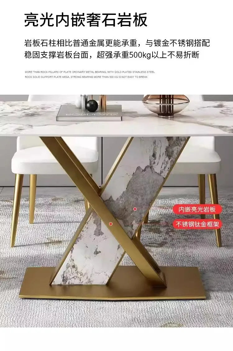 A Modern simple and high-end light luxury rock slab dining table, household small apartment marble table, rectangular